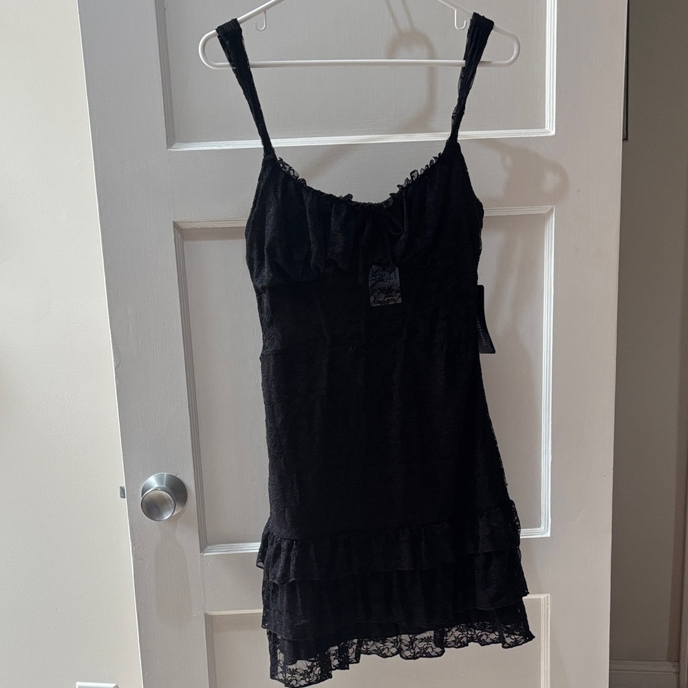 Black Lace Tiered Slip Dress